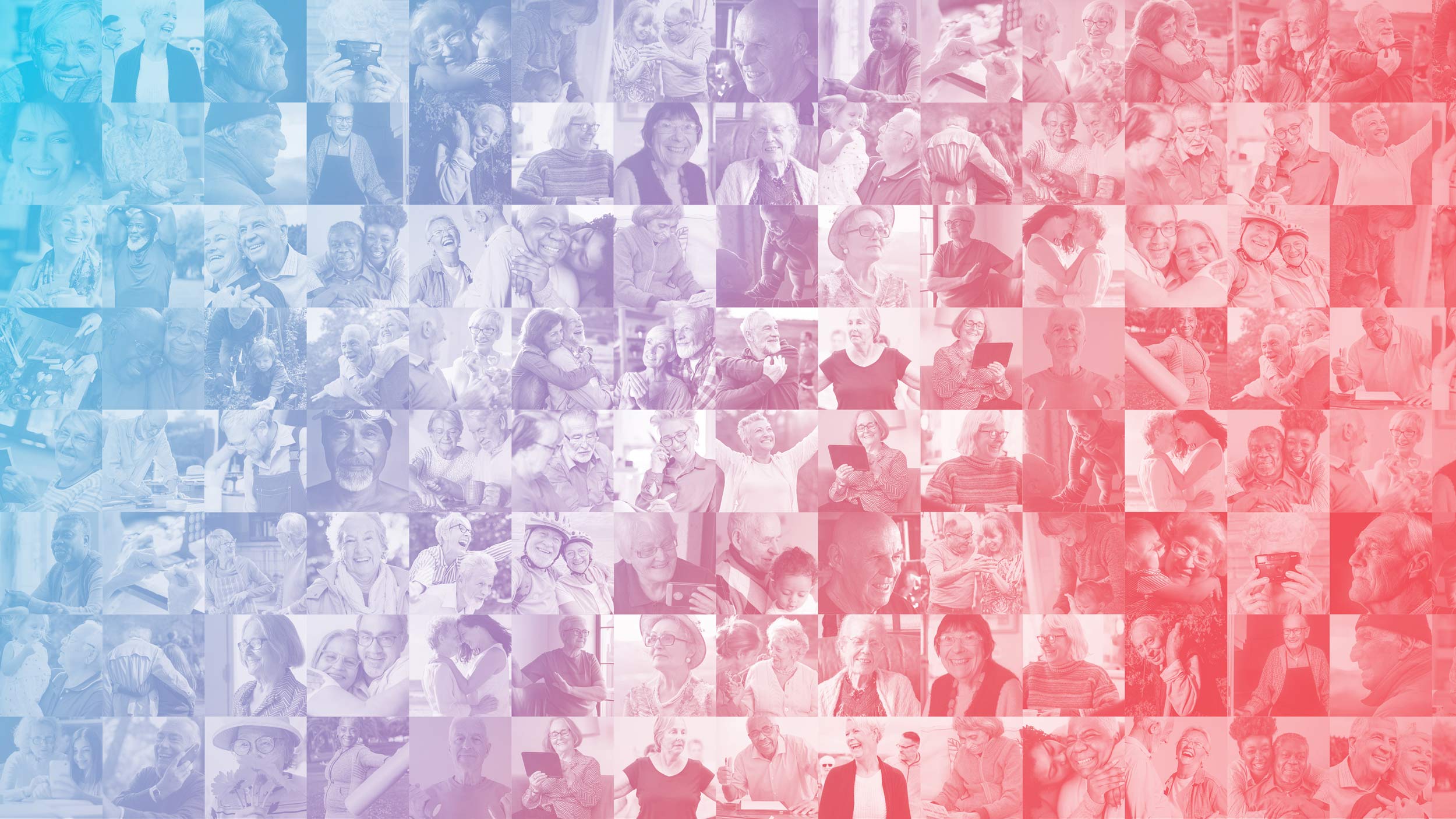 EverFit tiled imagery of people in later life with a coloured overlay