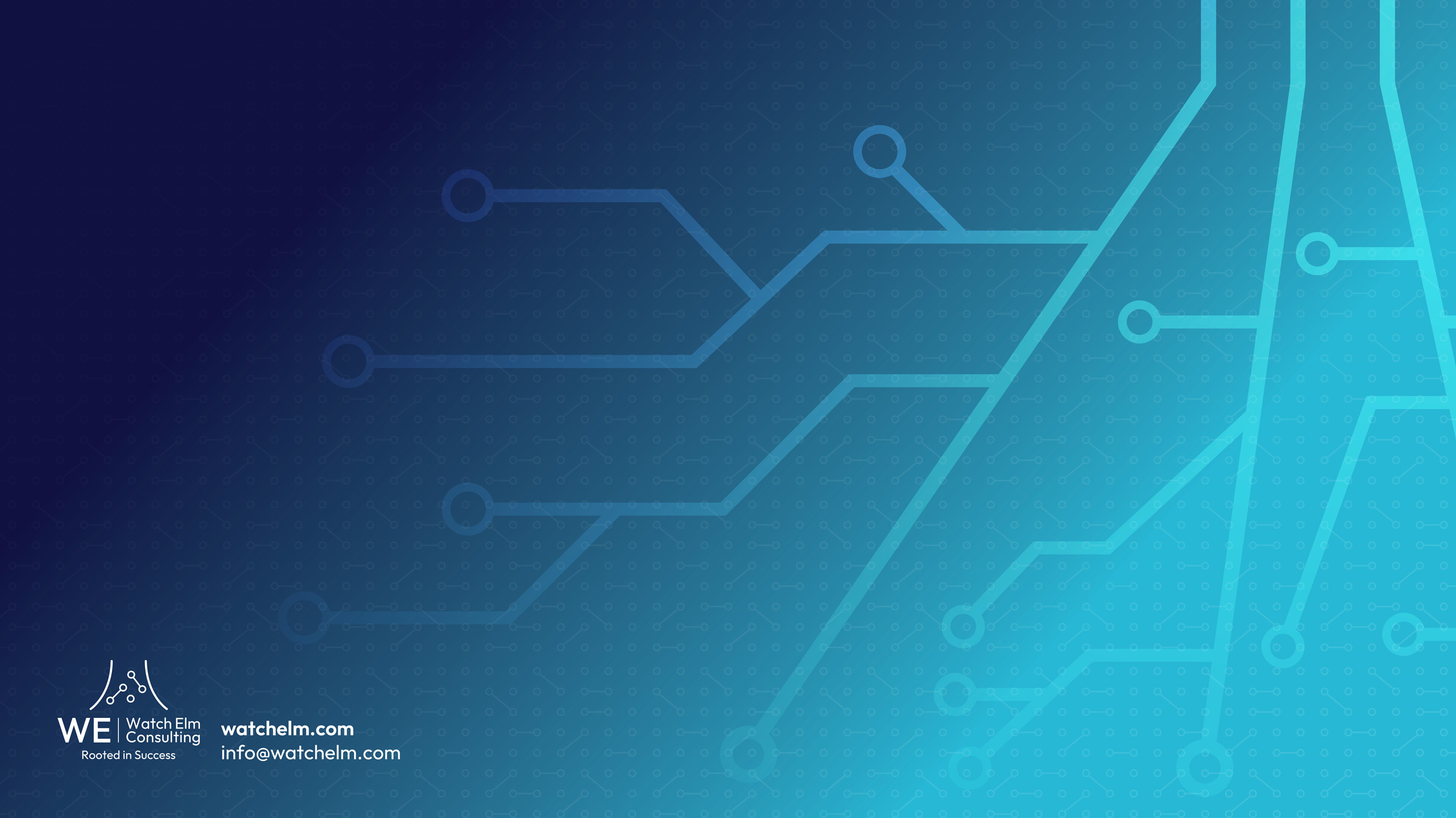 Watch Elm Consulting circuitboard root graphics on blue background